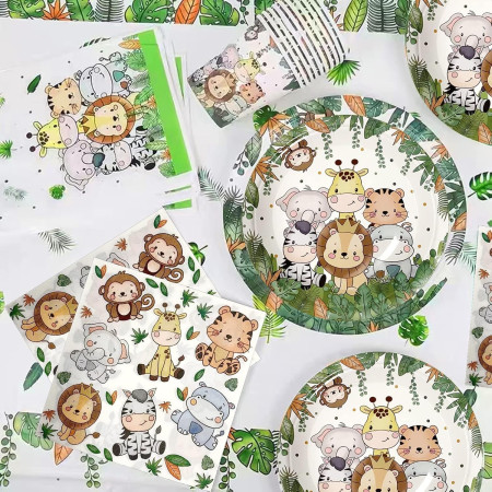 Set 10 Farfurii Unica Folosinta, Cyrax, Imprimeu Jungle, din Carton, 22 cm, Verde