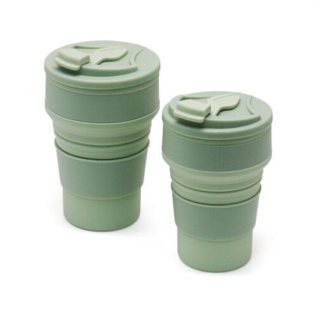 Pahar pliabil din silicon Cyrax, pentru calatorii, camping, 350 ml,  8.2x6.3x9.1 cm, verde