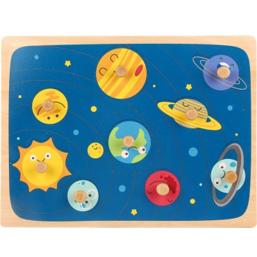Puzzle Montessori din Lemn pentru Copii, Cyrax, 3D, 0-3 Ani, Model Sistemul Solar, Educativ, Intuitiv, Creativ, 9 Piese, 30x22.5x0.8 cm, Multicolor