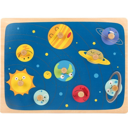 Puzzle Montessori din Lemn pentru Copii, Cyrax, 3D, 0-3 Ani, Model Sistemul Solar, Educativ, Intuitiv, Creativ, 9 Piese, 30x22.5x0.8 cm, Multicolor