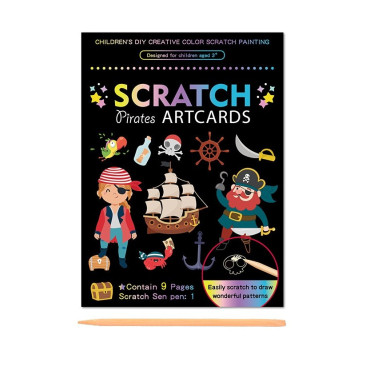 Set 9 Planse Razuibile, Cyrax, Scratch ArtCards, +3 Ani, de Razuit si de Colorat, 19 x 14 cm, Model Pirati, Multicolor