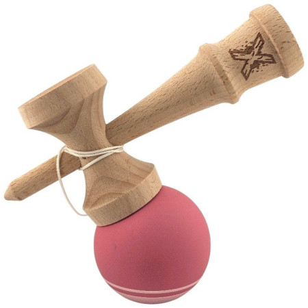 Kendama X Originala, Profesionala, Cyrax, din Lemn, Rubber Grip, 18 cm, Roz/Alb