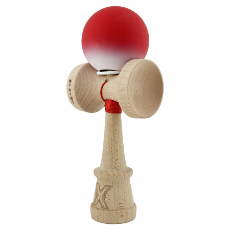 Kendama X Originala, Profesionala, Cyrax, Cupe Mari KING SIZE V3, Rubber Grip, Gaura in Baza, Rulment Metalic, din lemn 18 cm, Ata 62/65 cm, Gradient Rosu/Alb