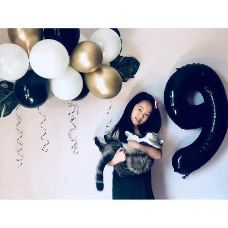 Balon din Folie Metalizata Cyrax, Figurina Cifra, Tema Aniversare 40 cm, Ambalaj Individual, Pai inclus, Umflare cu Aer sau Heliu, Negru, Cifra 9