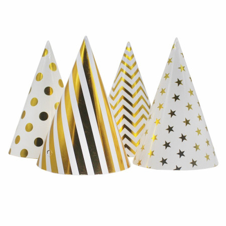 Set 6 Coifuri Metalizate, Cyrax, pentru Petrecere, Tematica Aniversare, Model Buline, 20 cm, Auriu