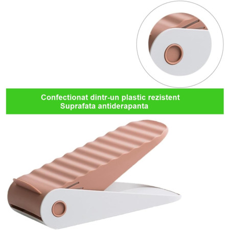 Suport pentru Pantofi,  cu Două Straturi, Organizator, Antiderapant și Durabil, Inălțime Reglabilă, 25.5x11x7.5 cm, Roz, 150 g
