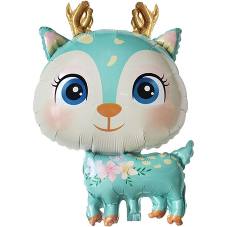 Balon din Folie Metalizata, Cyrax, Mini Figurine, Model Cerb, Tematica Aniversare, 49x74.5 cm, Ambalaj Individual, Pai Inclus, Umflare cu Aer sau Heliu, Albastru