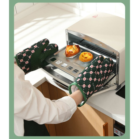 Set 2 manusi cuptor Cyrax, manusa de bucatarie,  rezistenta 330 grade, textil si cauciuc, 26.5x18 cm, verde