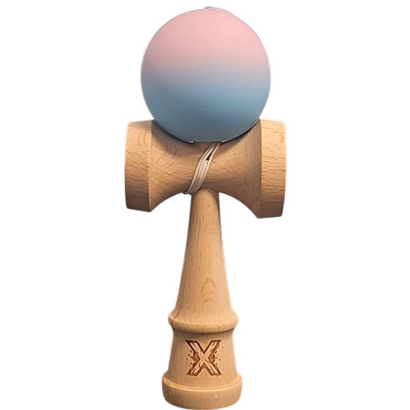 Kendama X Originala, Profesionala, Cyrax, din Lemn, Rubber Grip, 18 cm, Lila/Turcoaz