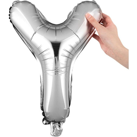 Balon Folie Metalizata Litera Y, Cyrax, 40 cm, Umflati cu Heliu sau Aer, Ambalaj Individual, Pai inclus, Argintiu