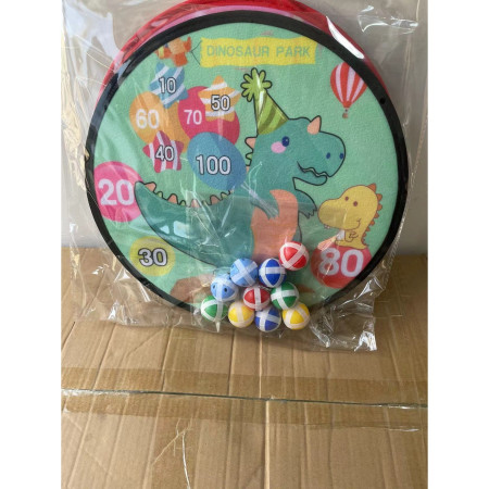 Joc Darts Cyrax pentru Copii, Placa Pliabila 36.5 cm, 8 Mingii Velcro/Scai Simple, 2 Mingii Luminoase, Model Dinozaur Park, Verde