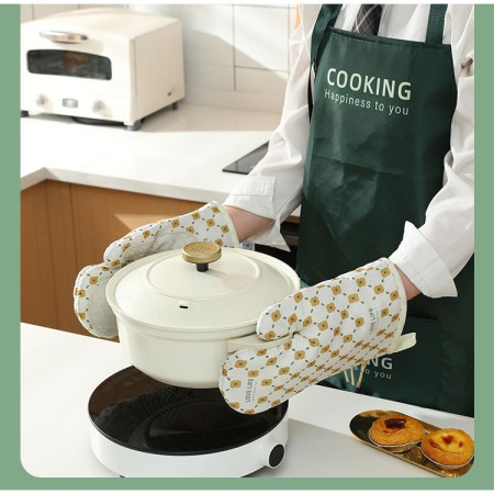 Set 2 manusi cuptor Cyrax, manusa de bucatarie,  rezistenta 330 grade, textil si cauciuc, 26.5x18 cm, alb