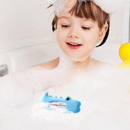 Termometru pentru Baie, Cyrax, Plutitor, Rezistent la apa, Multifunctional, Model Crocodil, 2.7x6.5x3.7 cm, Albastru