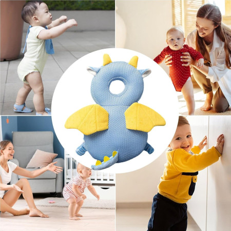 Perna tip Rucsac pentru Protectia Capului,  Tetiera tip Dragon, pentru Bebelusi, Design tip Plasa, 33x6x19 cm, 180 g, Albastru