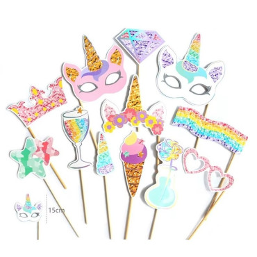 Set 12 Accesorii pentru Petrecere, Cyrax, Props pentru Photo Corner, Tema Aniversare Copii, Multicolor