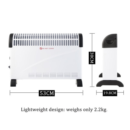 Convector Electric Clasic,  2000W, 3 Trepte de Putere, Termostat, 53x19.8x38 cm, Alb