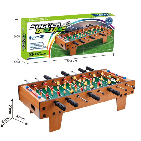 Masa de Fotbal cu Teren, Cyrax, cu Picioare Scurte, 8 Manere, Tablou de Scor, 64 x 20 x 47 cm, din Lemn/Otel/ABS, Maro