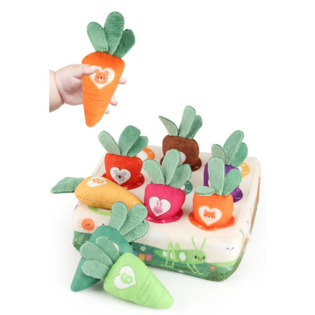 Jucarie Interactiva Montessori, pentru Copii, de Sortat pe Culori, Cyrax, 9 Morcovi si Suport, Multicolor