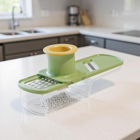 Razatoare Manuala, Cyrax, cu Recipient de Stocare, pentru Legume, din Plastic si Otel Inoxidabil, Multifunctionala, Verde