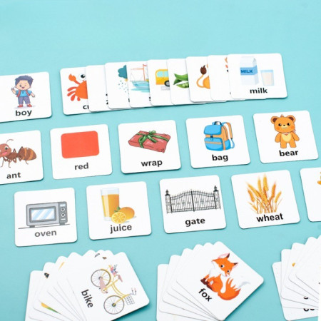 Joc cu Blocuri din Lemn, Cyrax, Formare Cuvinte, Cartonase cu Obiecte si Animale, Clopotel, Joc pentru 4 Persoane, 3 Ani+, 28x15.5x5 cm, Multicolor