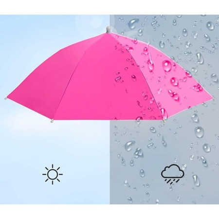 Umbrela de Cap,  Diametru 69 cm, Banda Elastica de Cap, Protectie UV/Ploaie, Fucsia