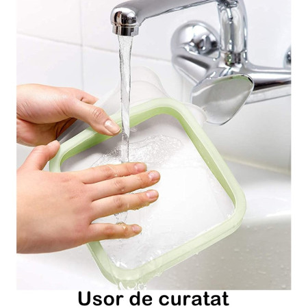 Caserola pentru sandwich Cyrax, din silicon si polipropilena, portabil, usor de curatat, capac anti-scurgere, reutilizabil, 15.5 x 15.5 x 2.5 cm, verde