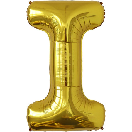 Balon Folie Metalizata Litera I, Cyrax, 80 cm, Umflati cu Heliu sau Aer, Ambalaj Individual, Pai inclus, Auriu