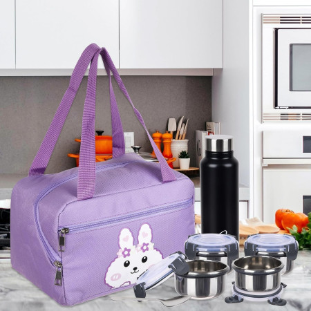 Geanta Termo-Izolanta, Cyrax, Compartimente Telefon si Tacamuri, Multifunctionala, Impermeabila, 30x21x20 cm, Design Iepuras, Mov