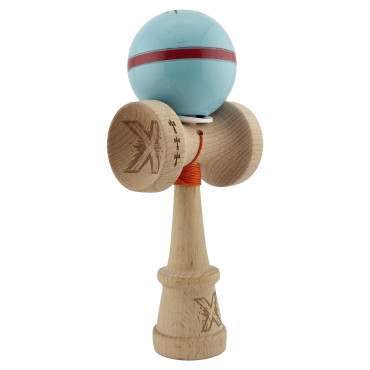 Kendama X Originala Silken, Profesionala, Cyrax, Cupe Mari KING SIZE V3, Super Sticky, Gaura in Baza, Rulment Metalic, din lemn 18 cm, Ata 55 cm, Albastru deschis