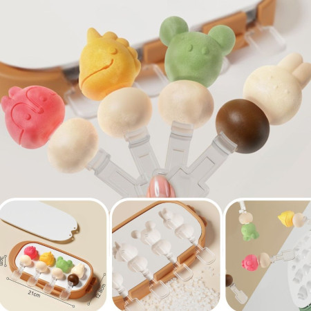 Forma pentru inghetata Cyrax, 4 compartimente, forme cu animalute, materialsilicon si ABS, 21 x 12.8 x 3cm, portocaliu