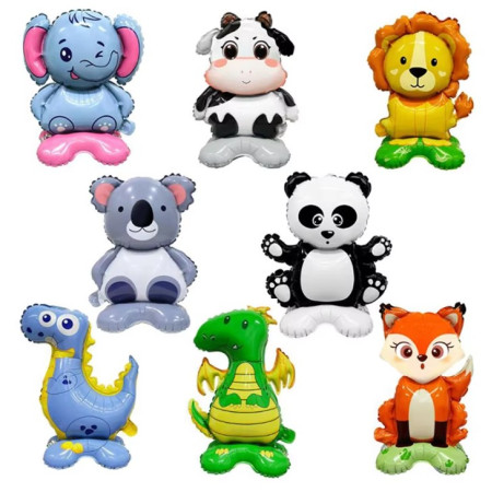 Balon din Folie Metalizata, Cyrax, Mini Figurine Animalute, Model Koala, Tematica Aniversare, 38x58 cm, Ambalaj Individual, Pai Inclus, Umflare cu Aer sau Heliu, Multicolor