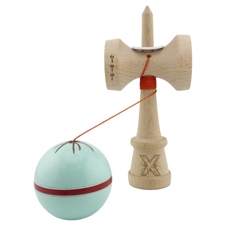Kendama X Originala Silken, Profesionala, Cyrax, Cupe Mari KING SIZE V3, Super Sticky, Gaura in Baza, Rulment Metalic, din lemn 18 cm, Ata 55 cm, Verde Mint