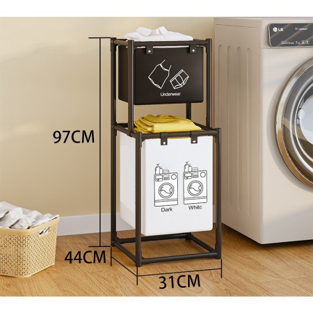 Cos de Rufe,  cu 2 Etaje, 2 Cosuri, Cadru de Otel Inoxidabil, 97x44x31 cm, Negru