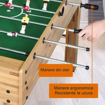 Masa de Fotbal cu Teren si 21 Jucatori Cyrax, 8 Manere, cu Tablou pentru Scor, din Metal, Lemn si ABS, 120 x 61.5 x 81 cm, cu Picioare, pentru copii/adulti