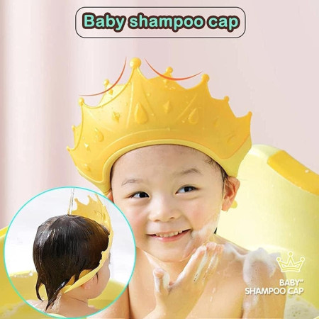 Cyrax Viziera de Protectie Baie Pentru Copii, Fippy, Model Coroana, Dimensiune ajustabila, Durabil, Usor de curatat, Impotriva Samponului, pentru Ochi si Urechi, TPE+PP, Galbena