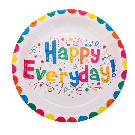 Set 10 Farfurii Happy Everyday, Cyrax, 23 cm, din Hartie 300 g, Multicolor