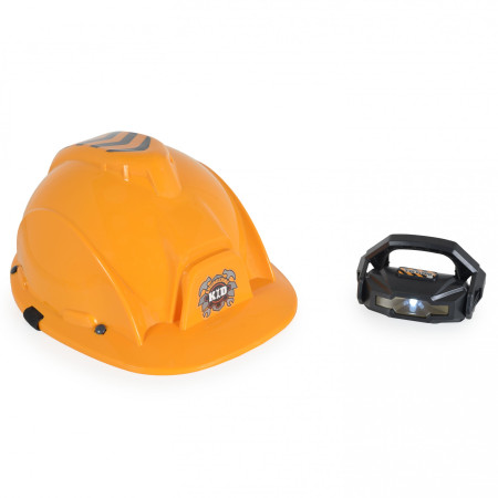 Casca Protectie cu Lanterna de Jucarie pentru Copii, Cyrax, Material Plastic, Interactiv, Distractiv, 29.5x19.5x6.5 cm, Portocaliu