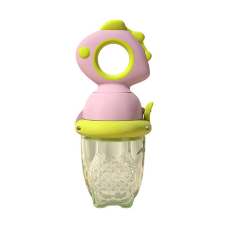 Suzeta pentru Fructe, Cyrax, pentru Bebelusi, din Silicon Alimentar, +4 Luni, 2 mm Grosime Gauri Tetina, 12.4 x 5.1 x 4.7 cm, Roz/Verde