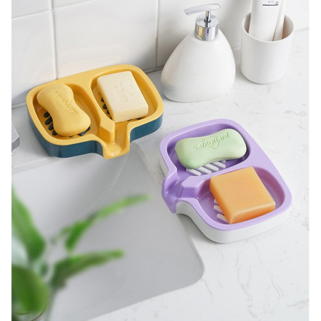 Savoniera Dubla,  Sistem de Scurgere a Apei, din ABS, 14.5 x 18 x 3 cm, Mov/Alb