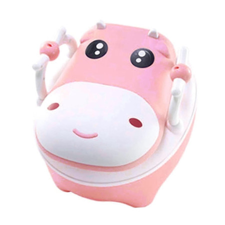 Olita pentru Copii, Cyrax, +1an, Portabila, Design Vacuta cu Capac, Model Prietenos, Non-Toxic, cu Manere, Compartiment Detasabil, Perie Inclusa, Usor de Curatat, Roz