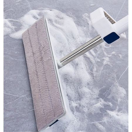 Mop Plat,  cu Galeata Pliabila, 2 Rezerve din Microfibra, 127 cm Tija Telescopica, Utilizare Umeda/Uscata, Recipient Lichid, Gri