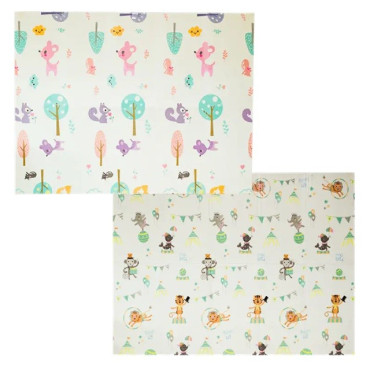 Covoras pentru Copii, Cyrax, cu 2 Fete, Model Caprioare/Circ, din XPE+PE, Impermeabil, Antiderapant, Protectie Termica, +3 Luni, Pliabil, 150 x 200 x 1 cm, Multicolor