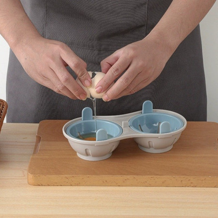 Recipient Dublu pentru Oua, Cyrax, din Plastic Cyrax, pentru Gatit la Microunde, 22 x 11.8 x 8 cm, Albastru