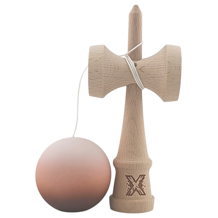 Kendama X Originala, Profesionala, Cyrax, din Lemn, Rubber Grip, 18 cm, Maro/Bej/Roz