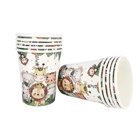 Set 10 Pahare, Cyrax, Imprimeu Jungle, din Carton, 7 x 8.5 cm, Verde