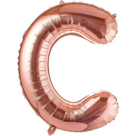 Balon Folie Metalizata Litera C, Cyrax, 100 cm, Umflati cu Heliu sau Aer, Ambalaj Individual, Pai inclus, Rose Gold
