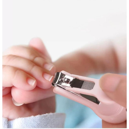 Set 4 Piese Ingrijire Unghii Bebelusi, Cyrax, din ABS+Otel Inoxidabil, Cutie de Depozitare Tip Bufnita, de la 0 Luni, 11.5 x 5 x 11.5 cm, Roz