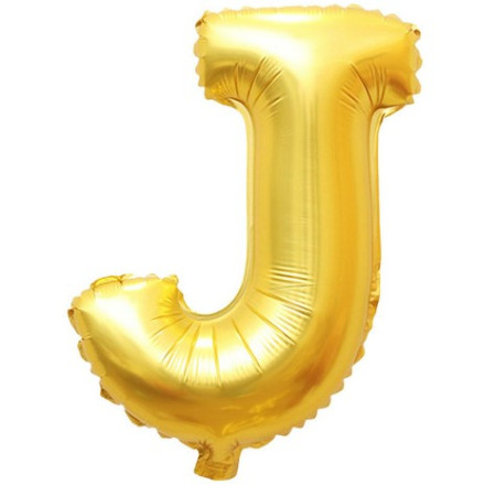 Balon Folie Metalizata Litera J, Cyrax, 80 cm, Umflati cu Heliu sau Aer, Ambalaj Individual, Pai inclus, Auriu