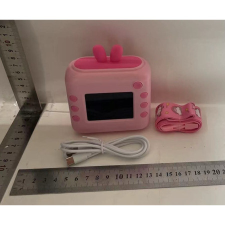 Camera Instantanee pentru Copii, Cyrax, cu Functie de Printare, Cablu USB-C, Bluetooth, Compatibil iOS/Android, Imprimare APP, Model Iepure, Snur de Agatat Inclus, Roz