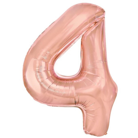 Balon din Folie Metalizata Cyrax, Figurina Cifra, Tema Aniversare 40 cm, Ambalaj Individual, Pai inclus, Umflare cu Aer sau Heliu, Rose Gold, Cifra 4
